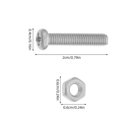 Five Sets Fan Mesh Cage Screw And Nut Kit M4x20mm stainless steel screws and nuts dimensions for secure grille installation.