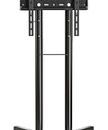 Straight Up Solid Rolling TV Cart With Height Adjustable Monitor Arms and Heavy Duty Mobile Entertainment Stand showing adjustable mounting bracket.