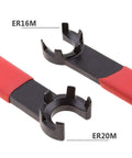 Two Pack ER16 ER20 M Type Collet Chuck Wrench Spanner With Anti Slip Handle For ER16M ER20M Lathe Clamping Nut, red handles