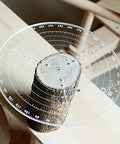 Center finder compass, front view, round 300 mm diameter, clear acrylic drawing circle for wood turning