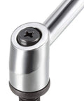 Close-up of Dead Simple Quick Acting Toggle Clamp Handle, M12 X 40mm Locking Rotating Screw Knob with quick release button.