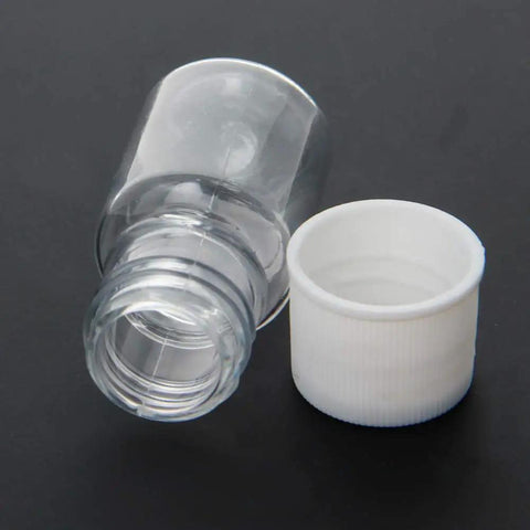 50 Pack Clear 5Ml Plastic Lab Bottles With Wide Mouth Caps For Reagents, Samples And Liquid Storage, Transparent Cylindrical Polyethylene Bottles With Leakproof Screw Caps, Your Go To Food Safe Lab Storage Solution. clear plastic lab bottle with wide mouth cap, angled view
