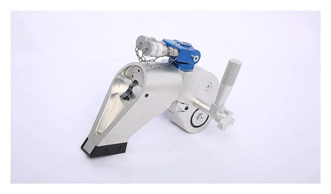 Top Shelf Hydraulic Torque Wrench With 3 Inch Square Drive for serious bolting jobs showcases a solid design with a blue hydraulic connector.