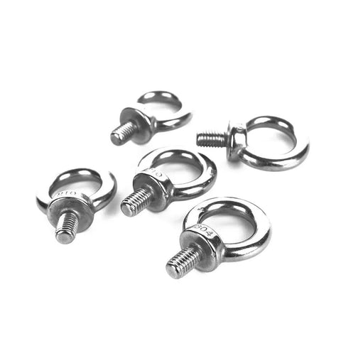 5 Piece Stainless Steel Ring Eye Bolts M10 Male Thread For Heavy Duty Machinery Lifting Shoulder Eye Bolts on white background