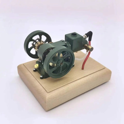 Old School Hit And Miss Engine Kit With Evaporative Water Cooling Mini Four Stroke Mechanical Motor Flywheel Speed Limiter Realistic Water Cooled Build For Adults Size Five Point Nine One By Four Point Seven Two By Three Point Seven Four Inches, wooden base