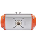 Heavy Duty Pneumatic Ball Valve Actuator Rigged For Precise 90 Degree Turns with orange ends and metal body, ideal for industrial applications.