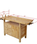 55 Inch Heavy Duty Rubber Wood Workbench With 3 Drawers Storage Cabinet Tool Well And Adjustable Vise in garage setting