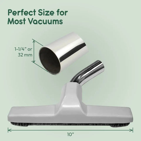 Upgraded Vacuum Floor Brush With 1.25 Inch Inner Diameter For Most Vacuums, 10 Inch Wide, Horse Hair Bristles, White Metal Finish