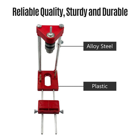 Pro Grade Drill Guide Woodworking Locator Kit with alloy steel and plastic components, showing adjustable drilling guide and hole puncher