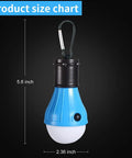 Size chart of blue Portable LED Camping Lantern With Clip Hook Waterproof Battery Powered Emergency Light Lit Bright With 3 Modes.