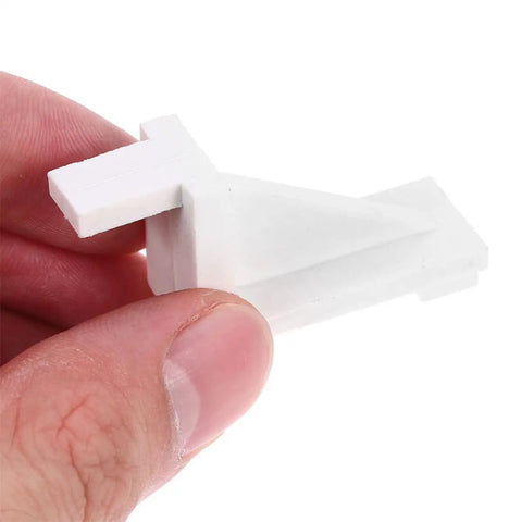 Hand holding 8 Pack Plastic Refrigerator Shelf Clip for Freezer And Fridge, Easy Install, Sturdy White Shelf Bracket