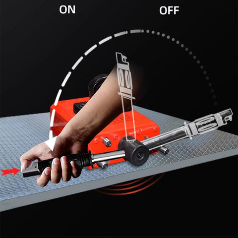 Heavy Duty Permanent Lift Magnet With No Hassle Release Lever For Shop Cranes And Hoists Rock Solid NdFeB Steel Sheet Puller showing lever operation.