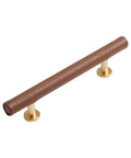 Brown Leather Drawer Pulls 5 Pack, 3.78 Inch Hole Center with Brass Base, Handmade Leather Dresser Knobs for Cabinets, Single Pull Image