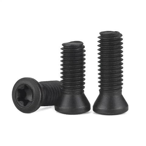 Three M2.5 X 6mm Grade 12.9 High Tensile Torx Screws Tank Strong Black Oxide Alloy Steel Fasteners for CNC usage.