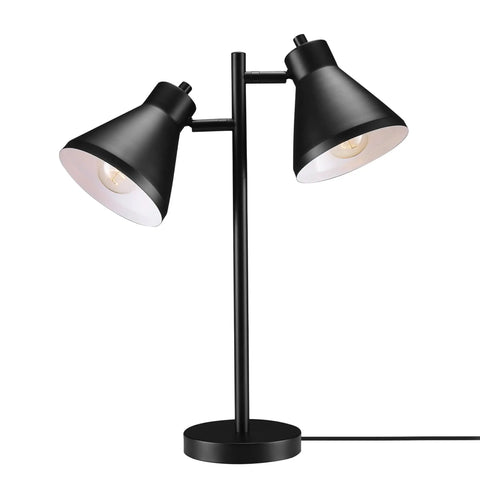 18 Inch Two Light Desk Lamp With Industrial Style Pivoting Heads Matte Black Finish And Dual Switches With E26 Base