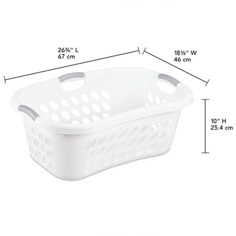 Six Pack HipHold Laundry Basket 1.25 Bushel White Contoured Plastic Hamper With Ventilated Holes And Comfort Grip Handles