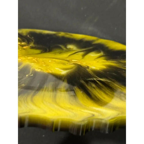 Yellow And Black Resin Lazy Susan With Gold Leaf Floral Centerpiece For Kitchen Or Dining Table 13.5 Inch Charcuterie Board Turntable