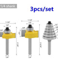 Three Piece Set Pro Grade Cemented Carbide Tenon Cutter With Six Beefy Adjustable Bearings For Woodworking Rabbeting Router Bits