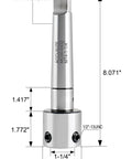Mt4 To One And A Quarter Inch Weldon Shank Annular Cutter Arbor Adapter Drill Press Mount With Locking Key showing detailed dimensions.