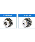 Premium Heavy Hitting 2 Piece 2.5 Modulus Spur Gear Motor Pinion Set featuring keyway and craft holes in hardened steel.