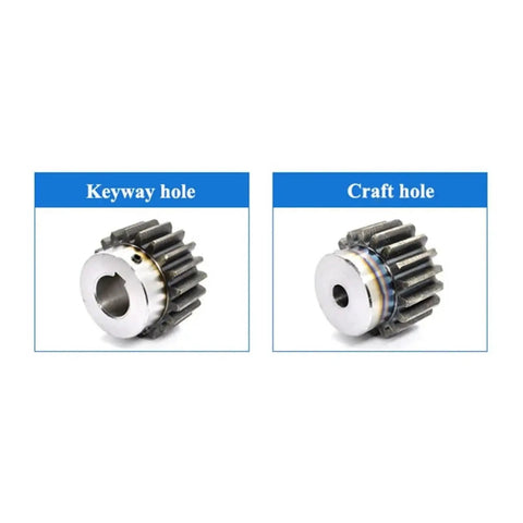 Premium Heavy Hitting 2 Piece 2.5 Modulus Spur Gear Motor Pinion Set featuring keyway and craft holes in hardened steel.