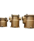 Bronze Seawater Filter For Boats And Yachts With High Efficiency Debris Removal, sizes 1, 1.5, and 2 inch, shown in three units