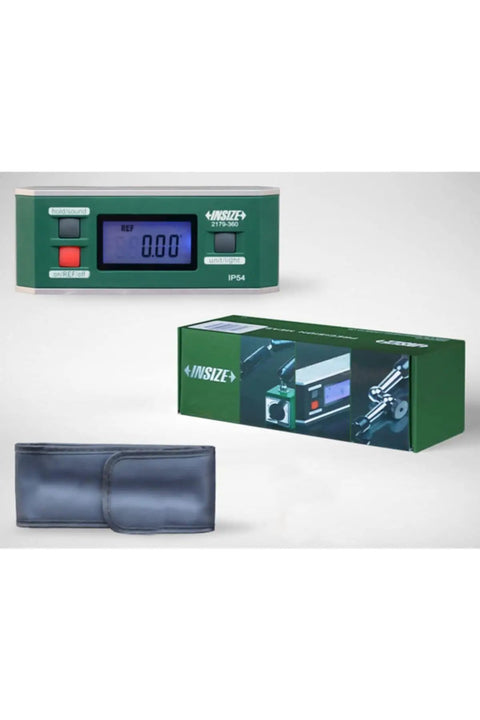 Digital Electronic Level And Protractor 0 To 360 Degrees with IP54 Waterproof Aluminum Frame, box, and carrying case shown.