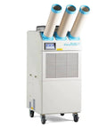 Front view of Indoor Outdoor Triple Duct Mobile Spot Cooler 22,184 BTU Industrial Grade With Oscillating Function R410A Refrigerant ETL Certified