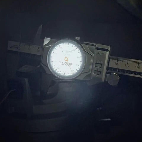 iGAGING 0-12" / 0-300mm Electronic Digital Caliper Full Color LCD Display showing 1.0205 measurement in a dark setting.