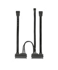 Compact SATA Y Cable For Single Board Computers And Tiny PC Builds, Dual Power And Data Splitter, Ultra Clean Wiring, Ideal For Tight Workspaces And Sleek Setups. Black SATA Y cable with dual connectors