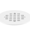 Rock Solid Universal Shower Drain Strainer In Durable White Plastic Snap Tite Cover for standard drains, smooth design for easy installation.