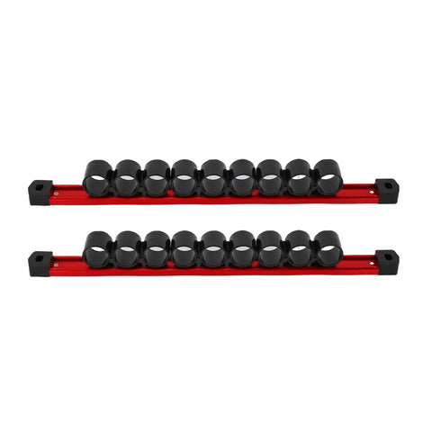 Nine Slot Screwdriver Organizer Wall Mount Rail Heavy Duty Tool Holder for wrenches pliers and scissors, red and black design