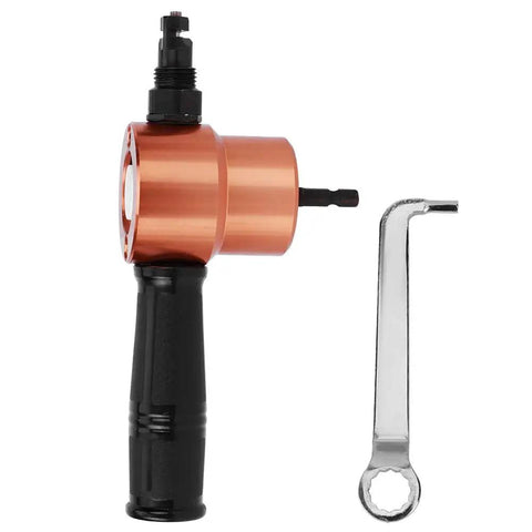 Heavy Duty Electric Nibbler Tool For Thin Metal Sheets, Steel, And Aluminum. Compact drill accessory with handle and wrench.