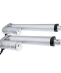 Badass Electric Linear Actuator Featuring A Rock Solid 200Mm Stroke And Serious 1000N Thrust For Smooth Dc Powered Push Pull Motion In Diy Automations That Are Built Different. Two silver actuators with motors.
