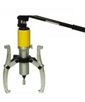 Heavy Duty Hydraulic Bearing Puller And Screw Extractor Gear Removal Tool For Any Garage Job with a yellow hydraulic handle.