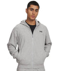 Rival Lightweight Full Zip Jacket For Men In Mod Gray Light Heather and Black with soft French terry fabric and open hand pockets.
