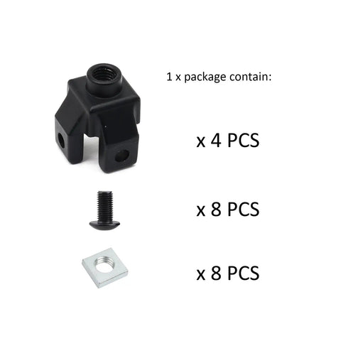 Four Pack 2020 Aluminum Extrusion T Slot Foot Connectors with M6 Bolts and Nuts for DIY projects packaging