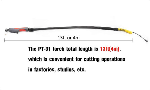 PT-31 Plasma Cutting Torch Kit With 13 Ft Cable 40 Amp For CUT50D CUT-50 CT-312 CUT40 CT-416 MTC Series And More shown at full length