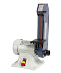 Heavy Duty 1 Inch Belt Grinder Bench Station For Deburring And Finishing Metal Or Wood With Lightning Fast 1800 Sfpm Drive adjustable table view.