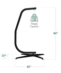 Rugged Metal Hanging Hammock C Stand For Chair Stand Only With Weather Resistant Powder Coated Steel Wide 4 Leg Offset Base For Solid Indoor Or Outdoor Lounging Black, side view with 300 lb capacity