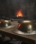 Medieval Viking Shield Boss Umbo Crafted From 14 Gauge Steel With Antique Brass Finish on workbench in workshop