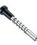 Bulletproof Window Screen Plunger Latches With Black Locking Caps Keeps Screens Locked Tight Beats Flimsy Plastic Pins Rock Solid DIY Upgrade Easy Eight Pack Replacement, close-up view of aluminum and nylon latch.