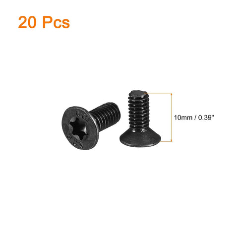 M4-0.7x10mm Flat Head Torx Anti Theft Machine Screws 20 Pieces 10.9 Grade Alloy Steel Torx Drive Black Oxide Finish