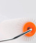 Close-up of 9 Inch Latex Floor Leveling Screed Roller Tool Heavy Hitter For Epoxy Floors showing white bristles and orange hub.