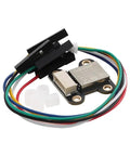 TOF050F Laser Distance Sensor Module Delivering Time Of Flight Tech For 0 To 50 Cm Range with wires and connectors.