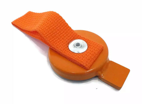 All-Terrain Lock Out Key For UFP Surge Brake Trailer With Magnetic Strap And Heavy Duty Steel Laser Cut Bright Orange Finish