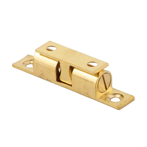 Rock Solid Double Adjustable Brass Ball Catch For Cabinet Doors And Cupboards, gold tone roller latch, 60mm, angled view