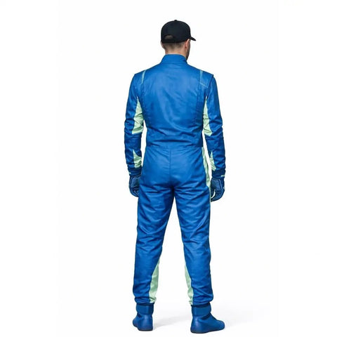 Rear view of Go Kart Racing Suit For Adults Youth And Kids Water Resistant Breathable Digital Print Fabric Lightweight Comfort Ergonomic Suit