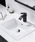 Drop In White Porcelain Vessel Sink With Black Faucet And Pop Up Drain, 21x18 Inch Bathroom Lavatory Basin, Durable Ceramic Glaze, Top Mount Design