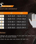 Size chart for Ultimate Boss Level Workout Gloves For Men And Women Featuring Supercharged Killer Grip Technology in black.